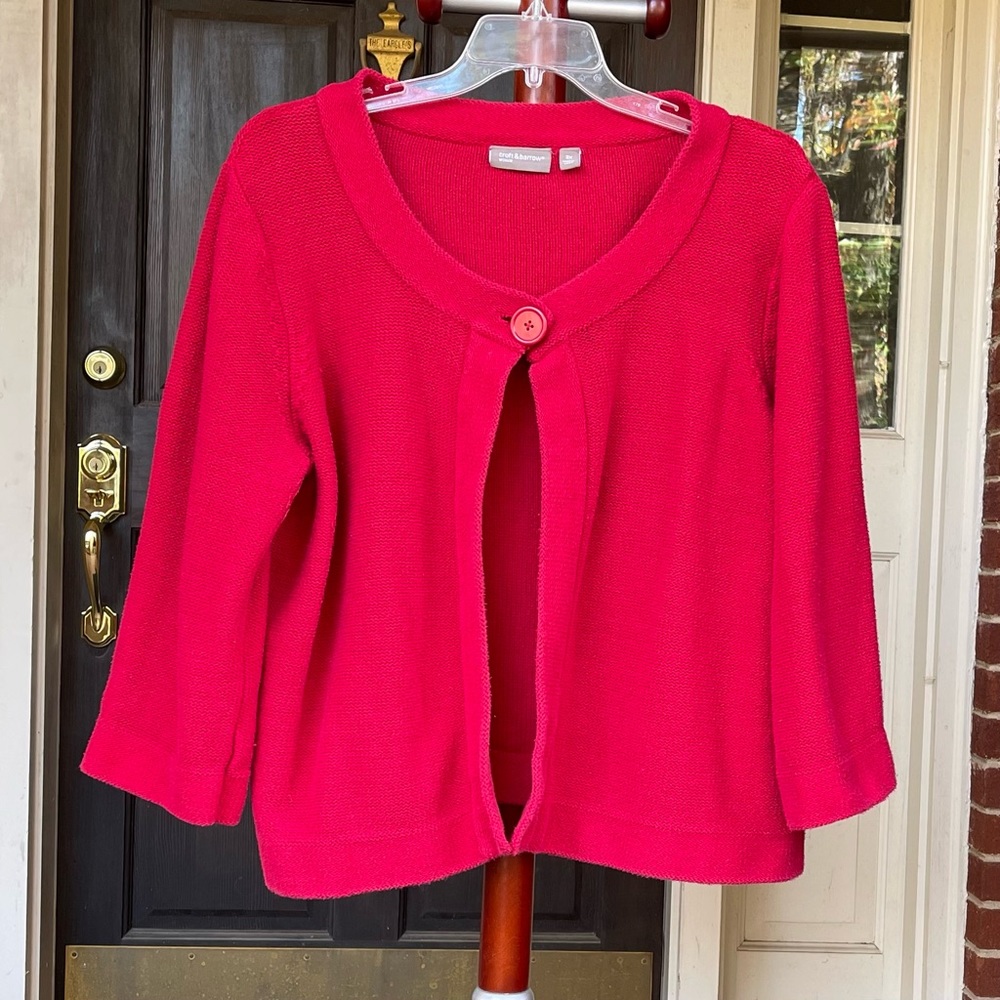 Croft & Barrow Red One Button Open Cardigan Sweater 3/4 Sleeve 55% Cotton 2X